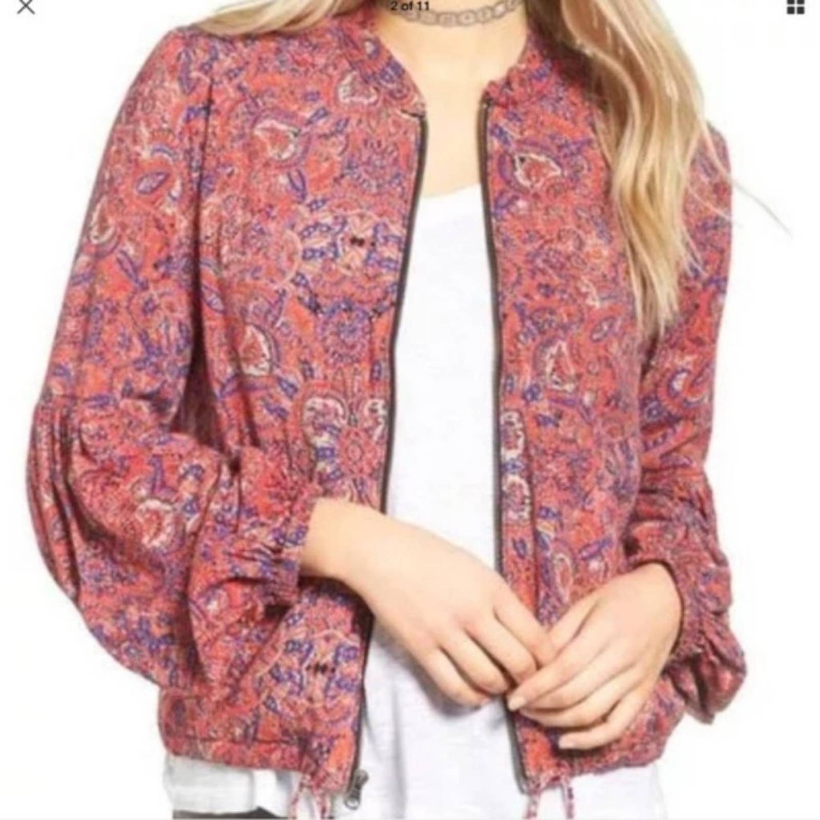 Free People Soft Printed Balloon Sleeve Jacket
